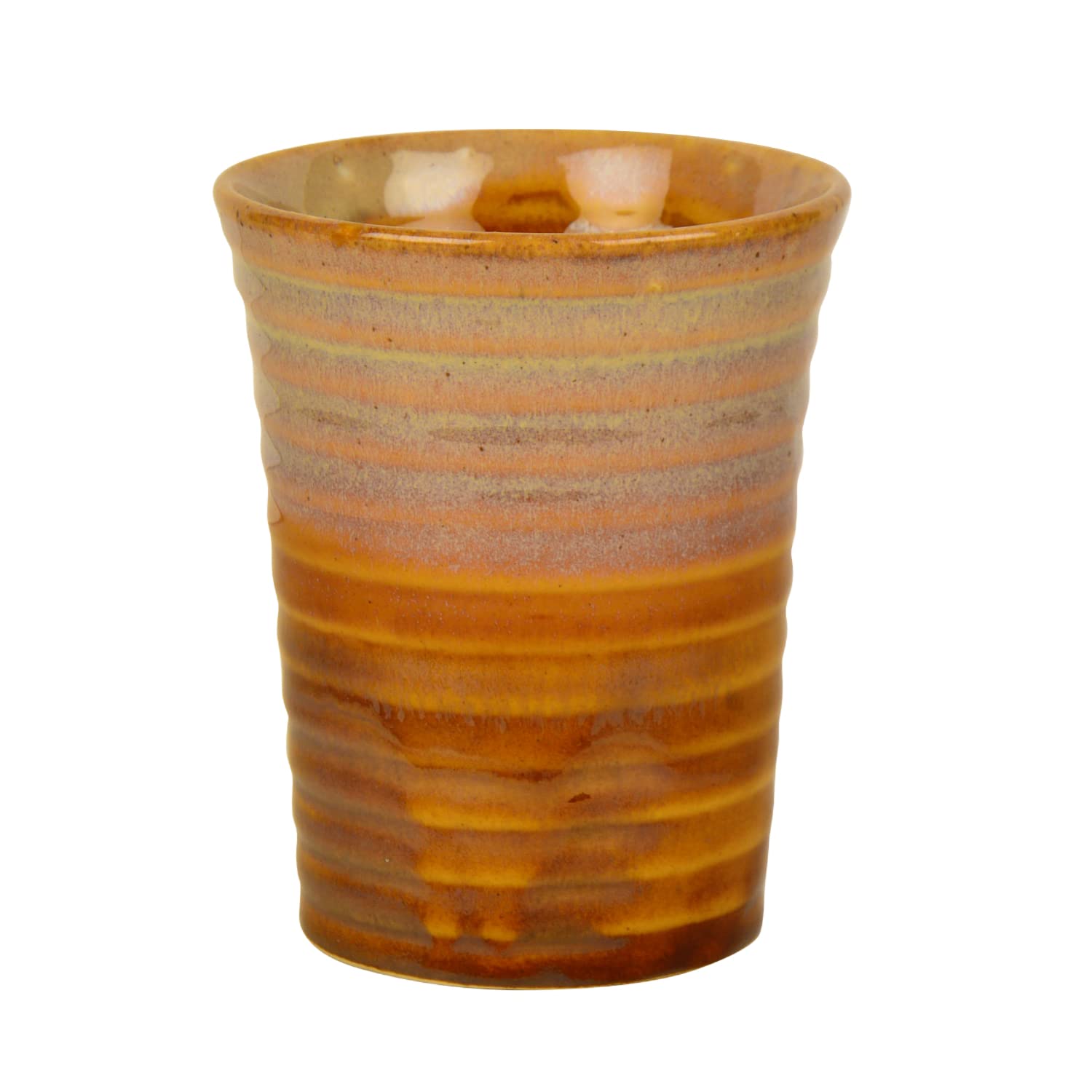 Studio Pottery Hand Glazed Dual Tone Ceramic Glasses Set Of 4 - Mustard, 300ml Each | Milk & Water Glasses