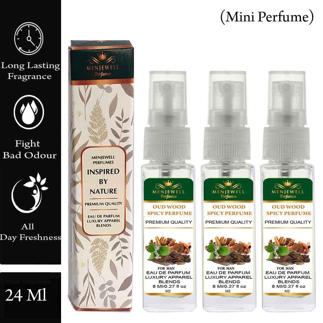 Menjewell Oud Wood Spicy Perfume Eau De Parfum For Man 8ml 0.27 Fl.oz. Each Pack Of 3 | Luxury Apparel Parfum | Long Lasting