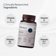 Miduty Vitamin Adk Multivitamin Contains Vitamin A - D3 - K2 Immunity Booster, Bone Strength, Healthy Heart , Supplement For Men & Women | 60 Capsules, 100gm 0.2lbs