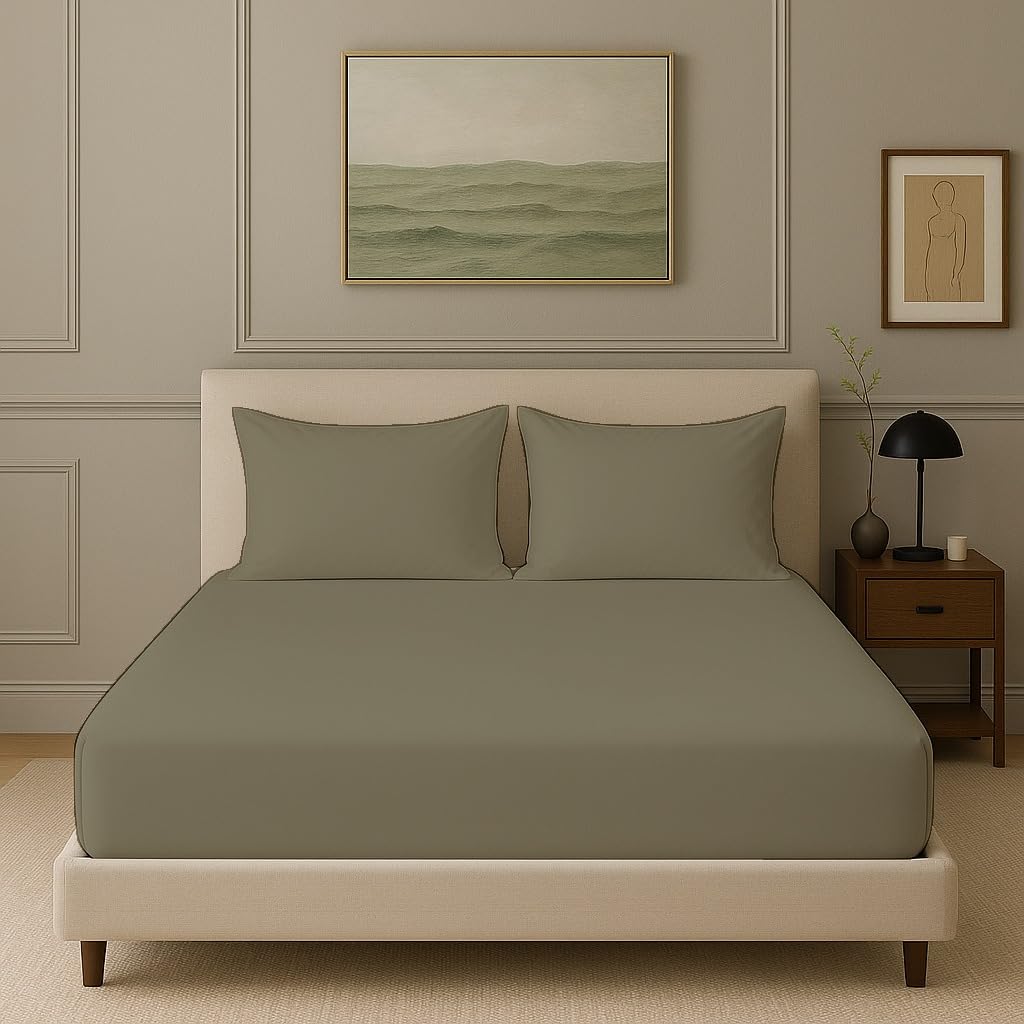 Bamboo Elastic Fitted Bedsheet With 2 Pillow Cover - 72 X 78 Inches, Mocha | Soft, Breathable & Eco-Friendly | Perfect Gifting Festival, Housewarming, Anniversaries