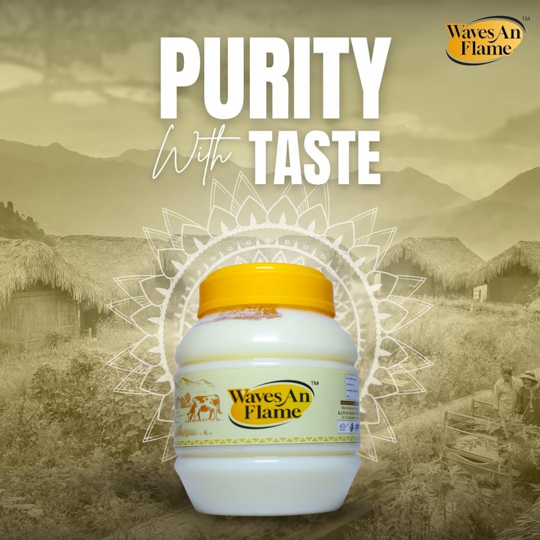 Organic Natural Desi Danedar Ghee By Waves An Flame | Traditional Churned Method Natural & Healthy Pure Desi Ghee | (1 Litr) 33.8 Ounce | Jar Pack