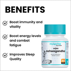Myupchar Urjas Ashwagandha 500mg Tailored For Bodybuilders & Gym - Goers Stamina Booster, Muscle Recovery, Immune Support, Stress Reduction | 60 Tablets 100gm 0.2lbs Each Pack Of 2