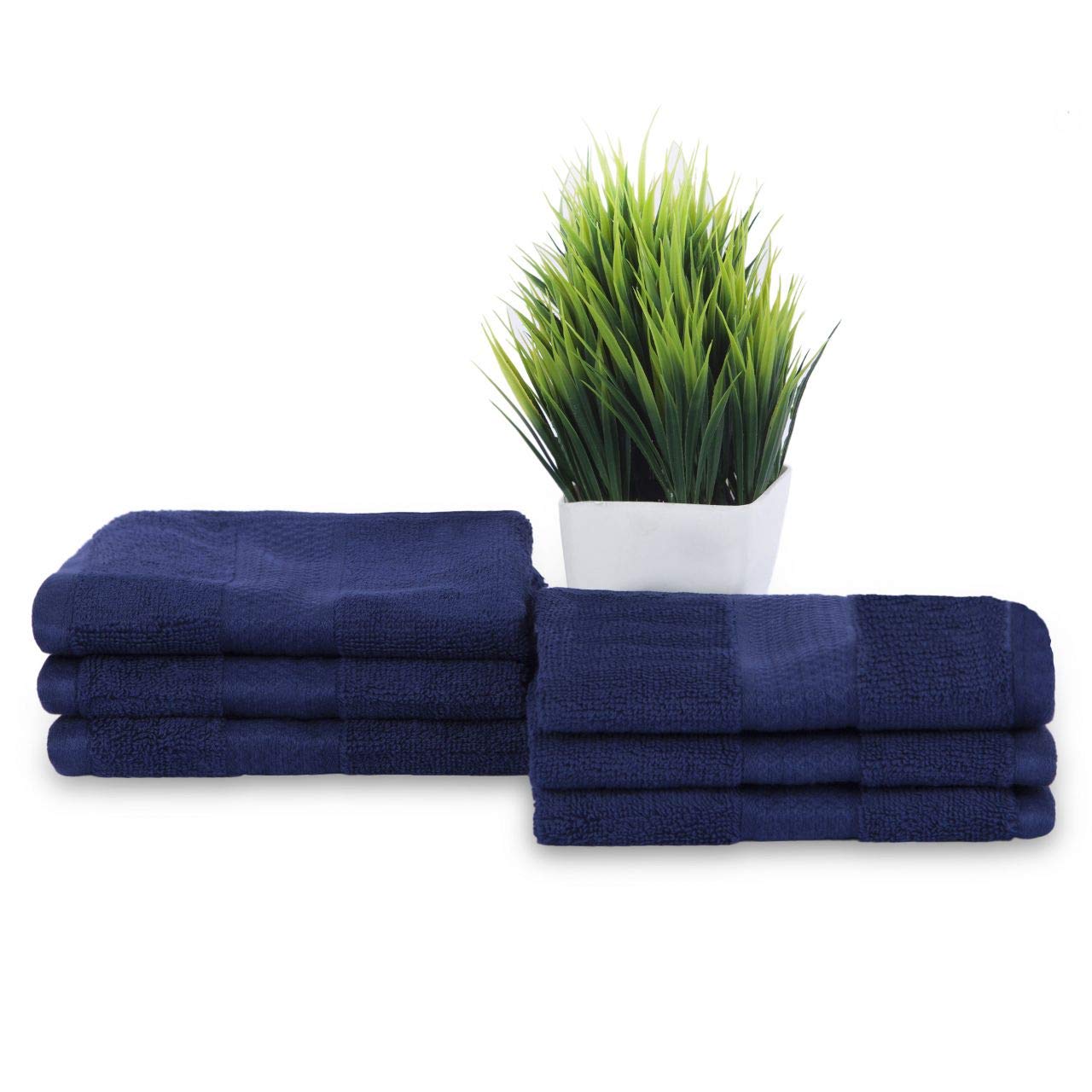 Divine Overseas Cotton Yarn Soft Extra Absorbent & Durable Gsm 1200 Face Towel Set (Navy Blue) - Pack Of 6
