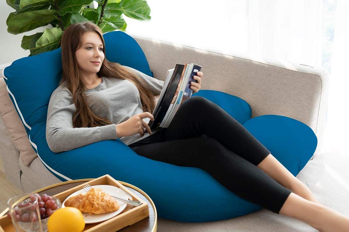 Premium Multipurpose Microfiber Pregnancy Pillow For Pregnant Women - Sea Blue | Cotton Pillow, Zippered Cover, Lightweight, Removable Cover, Full Body Pillow, Soft Pillow - Pack Of 1