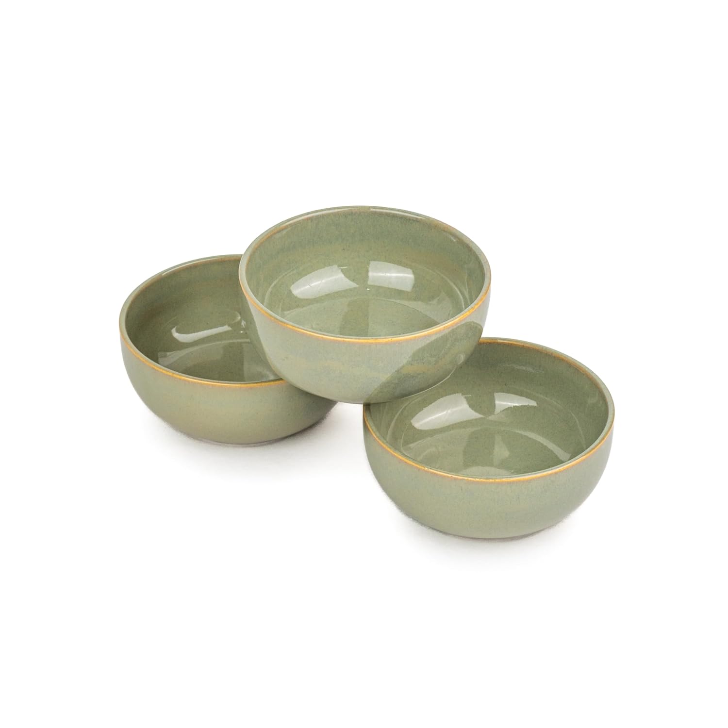 Ceramic Veg Bowls Set Of 6 For Dinner - 180ml Each, Pistachio Green | Katori Set With Glossy Finish - Porcelain Ceramic Bowls Set | Dessert Bowl Set