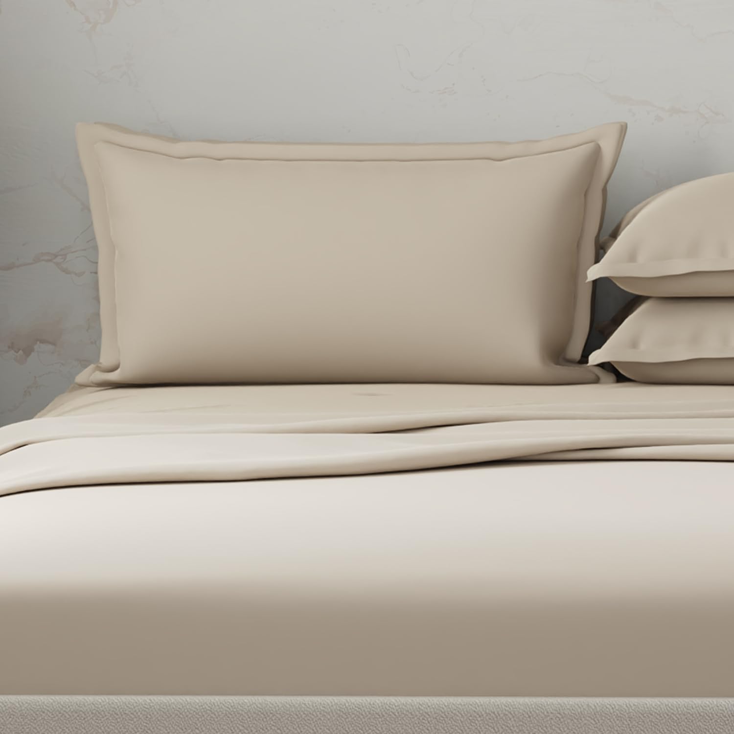 100% Cotton Plain Bedsheet Set With 4 Pillow Covers - 108 X 108 Inches, Beige | 300 Thread Count - Gift For Weddings Or Anniversary King Size Bedsheet