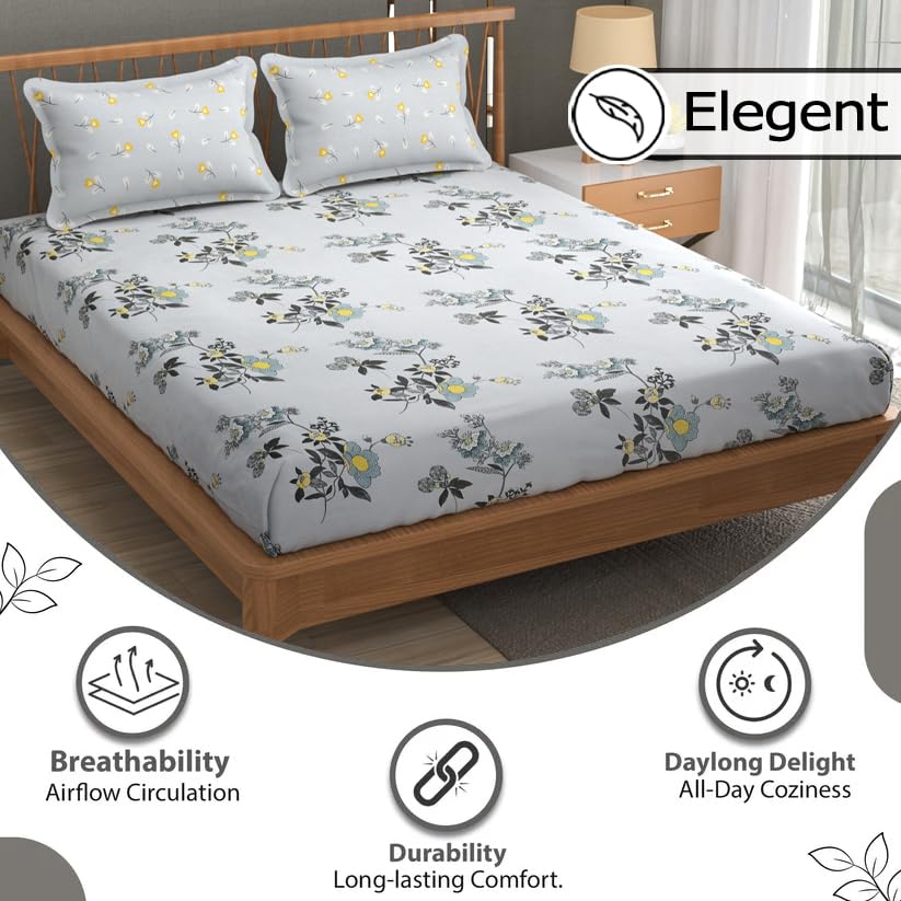 Bedsheet For Double Bed Queen Size With 2 Pillow Cover - 100 X 100 Inches, Grey & Black | Perfect For Gifting On Weddings Bedsheet