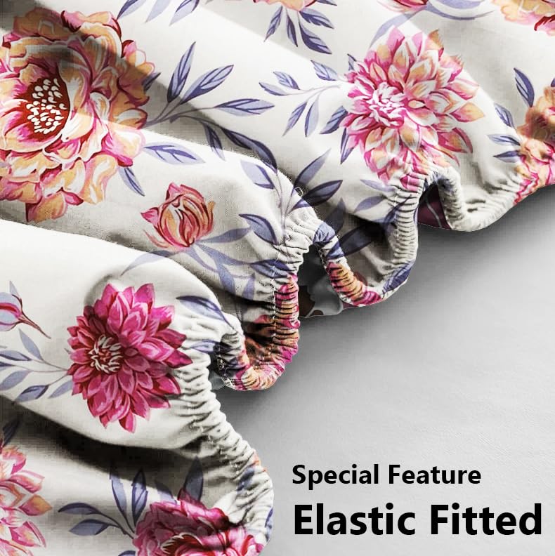 1 Double Bedsheet For King Size With 2 Pillow Covers - 78x72+10 Inches, Multicolor | Leakproof, Dustproof & Skin-Friendly - All Round Elastic Fitted Bedsheet