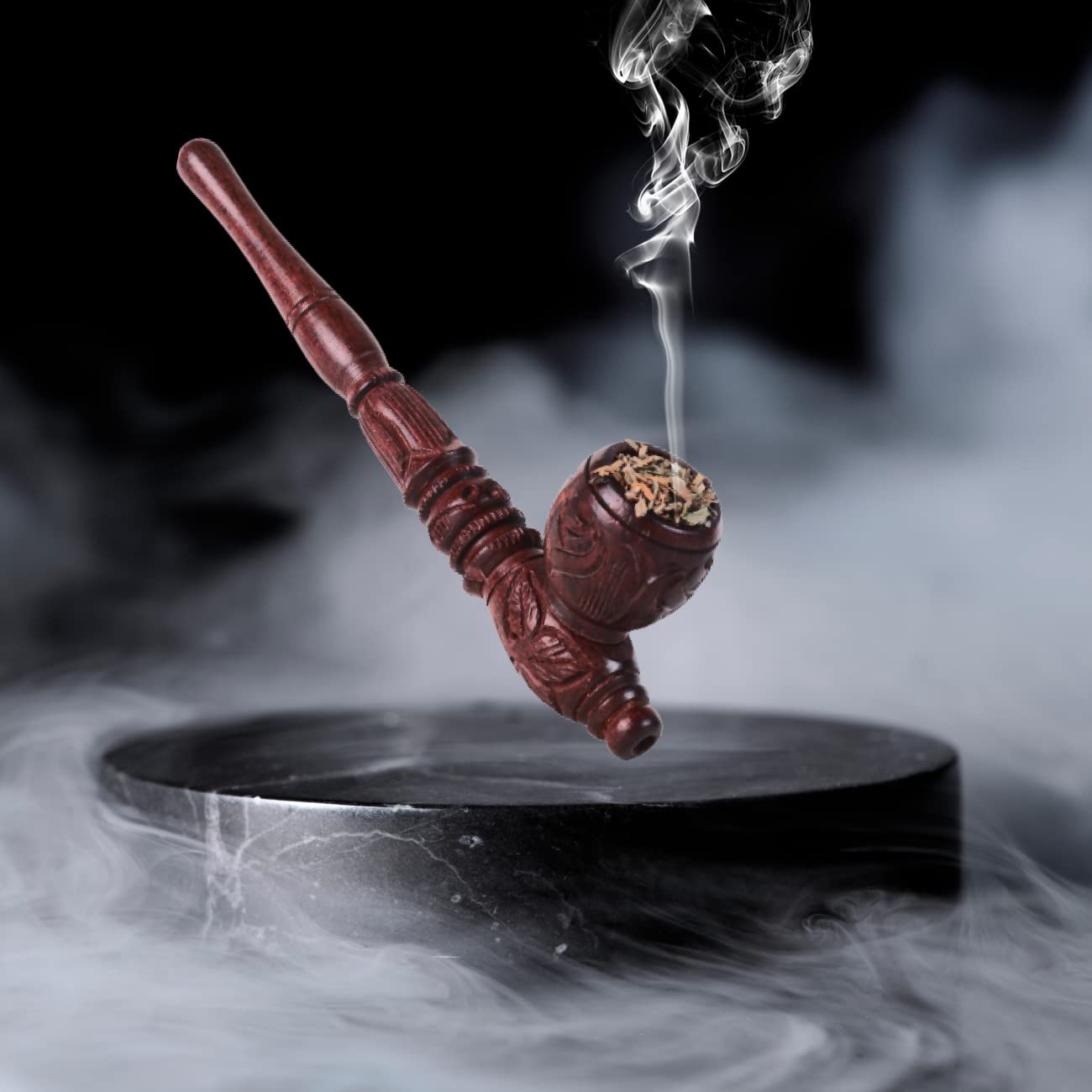 Ayurvedic & Organic Herbs Mix For Smoking, Herbal Mixture Smoking Blend With Brown Wooden Pipe For Smoking Mixture Kit - Tobacco & Nicotine Free 30g