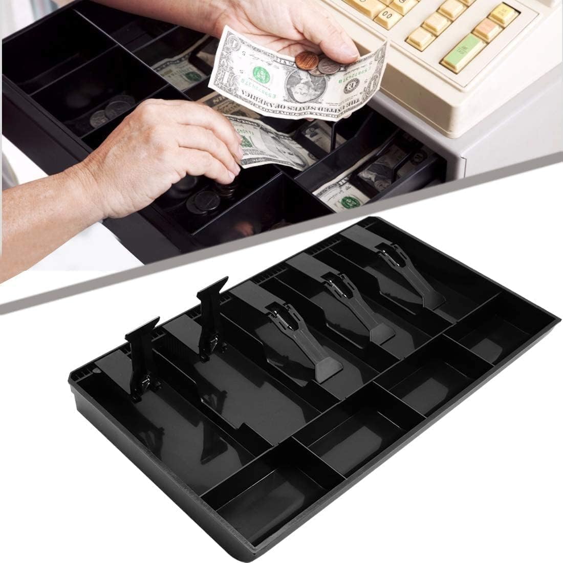 Abs Plastic Cash Drawer Organizer Tray, Cashier Drawer Box With Coin Slot, Bill Counter Box With 5 Bills 4 Coins For Petty Cash Money Storage Box, Cash Tray Box 4 Slot, Special Feature - Locking