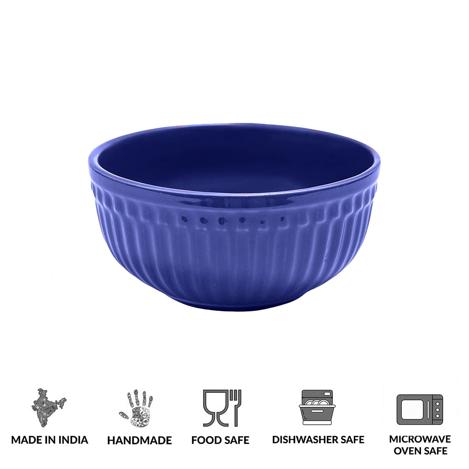 Ceramic “Strip” Handcrafted Multipurpose Serving Bowl Katoris Set Of 2 - 450ml Each, Royal Blue | Cereal Bowl, Soup Bowl, Salad Bowl - Dishwasher & Microwave Safe