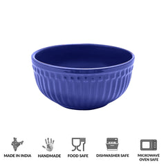 Ceramic “Strip” Handcrafted Multipurpose Serving Bowl Katoris Set Of 2 - 450ml Each, Royal Blue | Cereal Bowl, Soup Bowl, Salad Bowl - Dishwasher & Microwave Safe