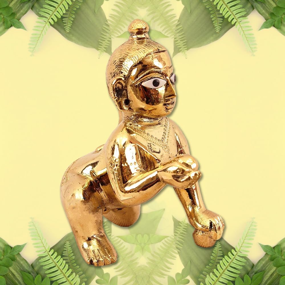 Laddoo Gopal God Idol, Bal Krishna, Kanha Ji Statue, Gold, Brass - Size No.1, 2, Antique Style, Occasion, Made In India, Home Décor, 1 Laddu Gopal Statue