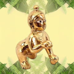 Laddoo Gopal God Idol, Bal Krishna, Kanha Ji Statue, Gold, Brass - Size No.1, 2, Antique Style, Occasion, Made In India, Home Décor, 1 Laddu Gopal Statue