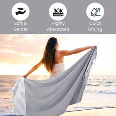 Destin Home Turkish Peshtemal Beach Towels 700 Gsm | Cotton Soft, Lightweight, Quick-Drying & Absorbent For Beach Pool Spa Picnic Travel (Charcoal Grey)- Set Of 2
