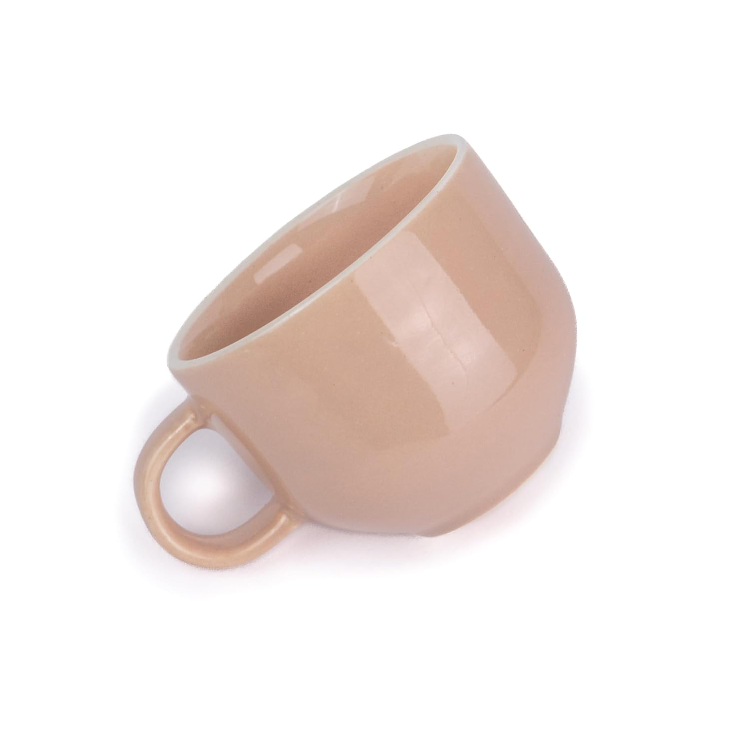 Ceramic Tea Cups Set Of 6 - Nude Rim, 200ml Each | Tea Cup Set Of 6 - Premium Stoneware Tea Set With Glossy Finish | Ceramic Tea Cup - Small Cups For Tea | Microwave Safe & Dishwasher Safe