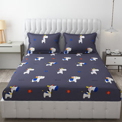 Wrinkle Free Soft Kids Double Bedsheets For King Size With 2 Pillow Cover | 90 X 95 Inches, Grey | Cartoon Printed Design | Child Bedroom Decor