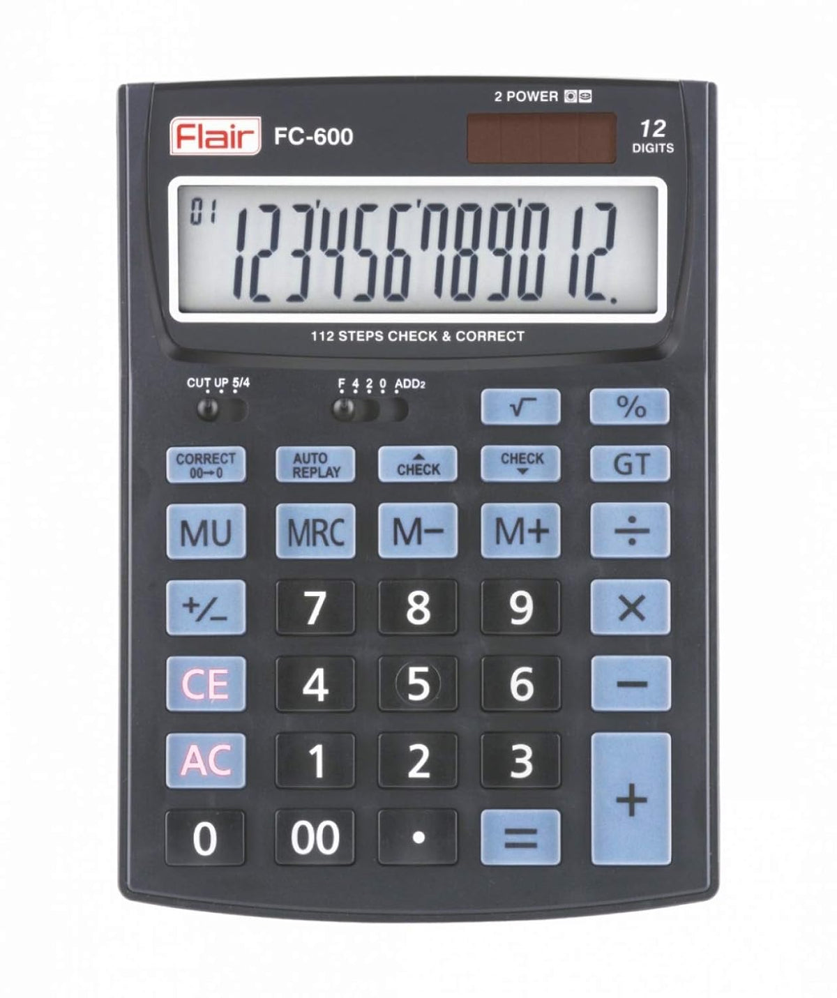 Flair FC-600 Portable Electronic Desktop Calculator With Large LCD | 12 Digits Display & Ergonomic Key Design