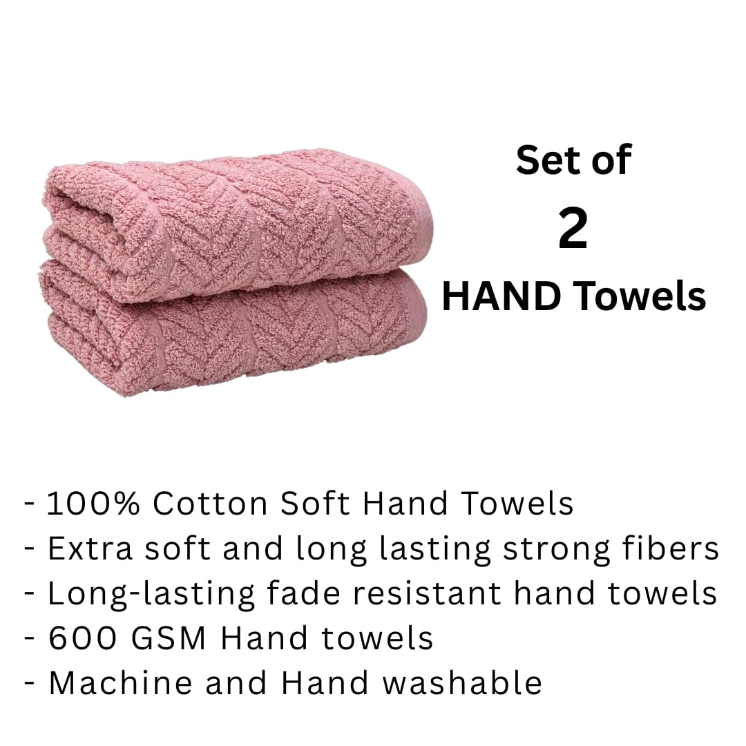 Stamio Cotton Hand Towels 400 Gsm | Home & Kitchen Use, Gym, Wash Basin, Sports | Soft, Absorbent, Quick Dry, Full Large Size (Set Of 2)- Light Pink