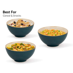 Ceramic Cereal Bowl Set Of 2 Pieces - 15cm, Teal Ivory, 600ml Each | Glossy Finish - Stoneware Ceramic Serving Bowls | Cereal Bowl - Maggi Bowl - Ceramic Bowl | Microwave Safe