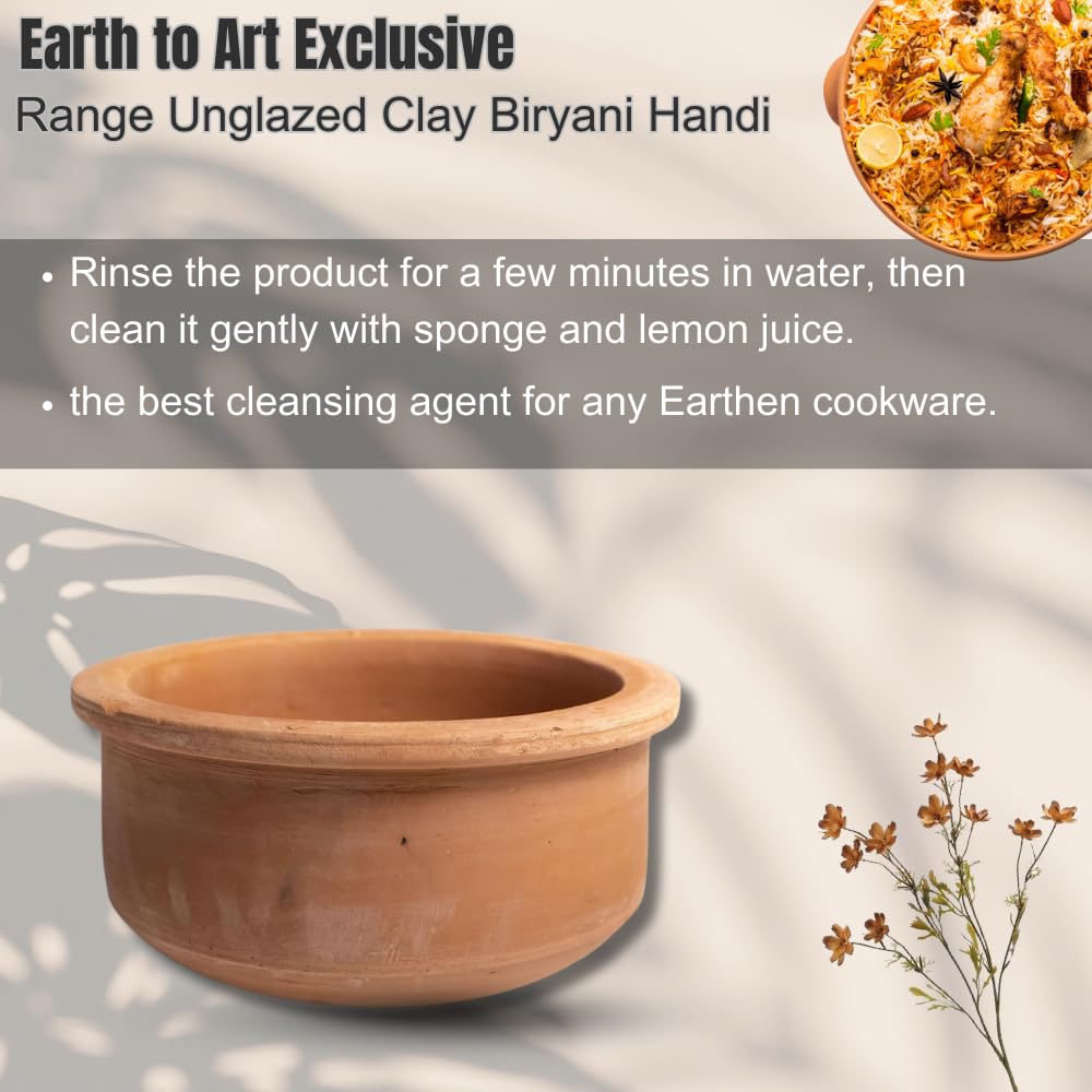 Exclusive Range Unglazed Clay Pot For Cooking & Serving 2 Liters, Red-Ochre (Gerua)