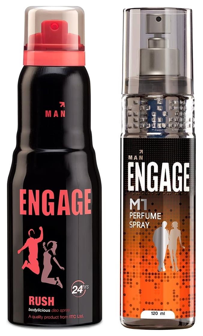 Engage M1 Perfume Spray For Men 120ml 4 Fl.oz. & Man Deodorant  Rush 150ml 5 Fl.oz.