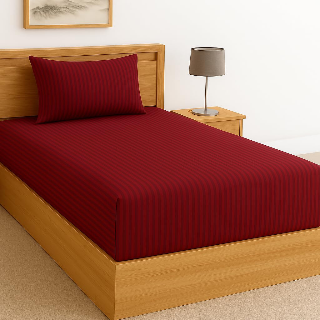 Cotton Single Bedsheet With One Pillow Cover - 90 X 60 Inches, Maroon | Soft & Breathable Premium Printed Design Bedsheet