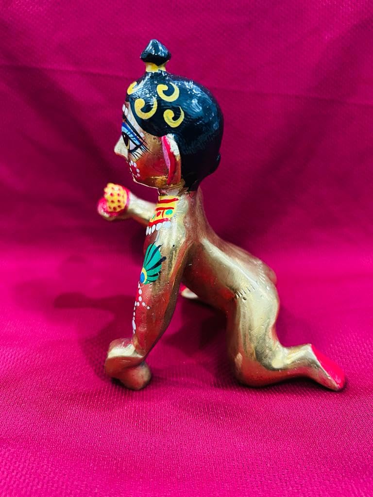 Fine Brass Made Full Painted Laddu Gopal Statue, Brass, Multi, Bal Gopal Idol, Hand Painted Murti, For Home Temple, Lord Krishna Baby Krishna Murti, Thakur Ji