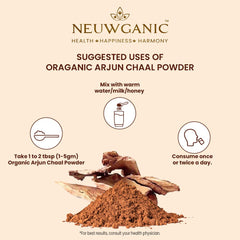 Neuwganic Organic Arjun Chaal Powder, India Organic & Usda Organic Certified, Promotes Good Cholesterol, Arjun Powder | 200gm 0.4lbs