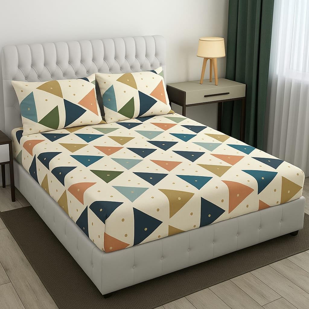 Queen Size Printed Double Bedsheet With 2 Pillow Covers For Home | 90 X 100 Inches, Cream - Beautiful Bedsheet Set | Perfect For Gifting Wedding, Anniversary