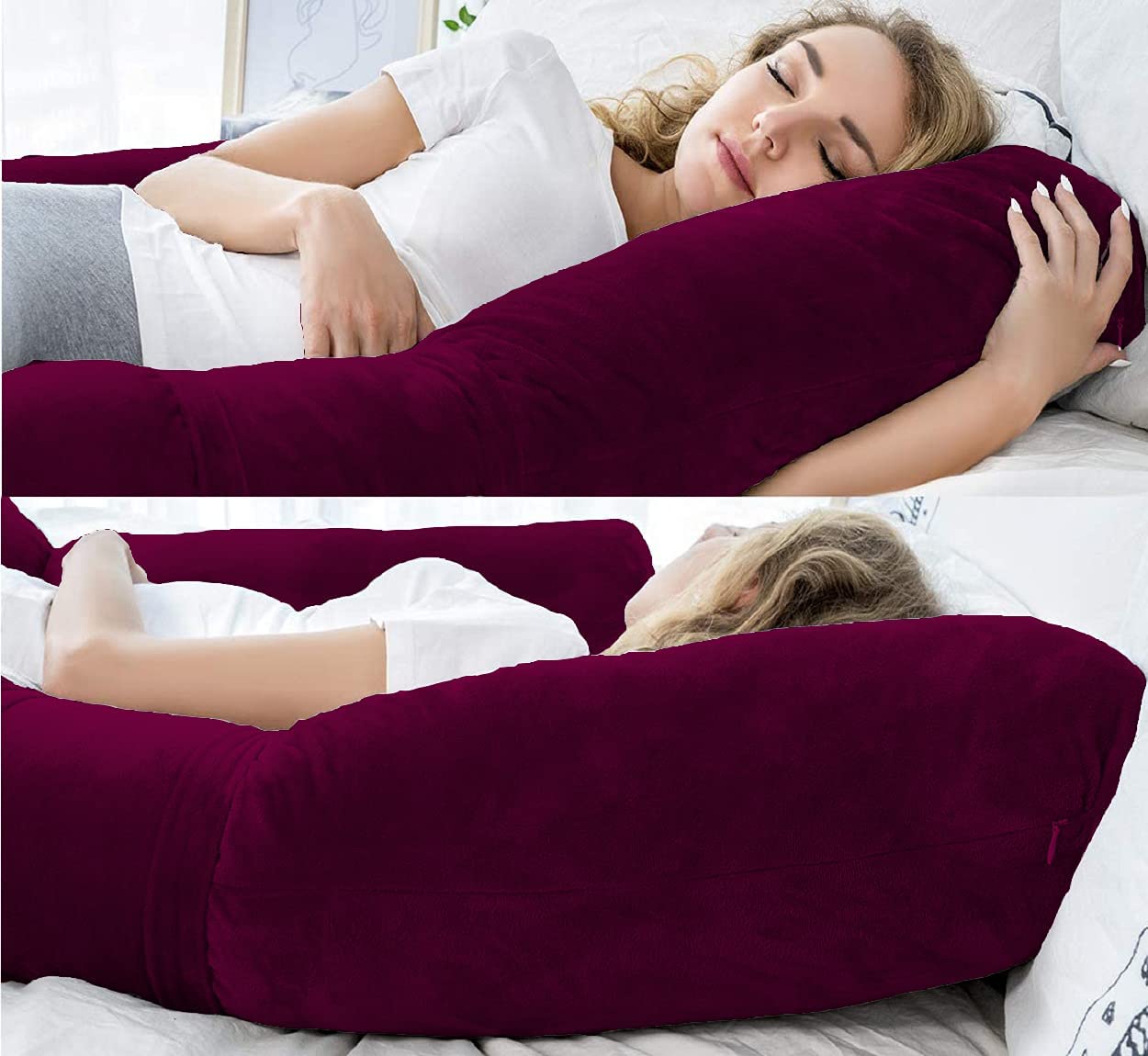 Pregnancy Pillow, Maternity Body Pillow For Sleeping, H Shaped Pillow, Wine - 55 Inch | Full Body Pillow, Pregnancy Pillow For Pregnant Women, Support Belly & Back, Removable Velvet Cover