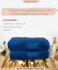 Rangoli Soft Absorbent Durable Towels Earthly Egyption Cotton Plush Luxurious Large Size Bath Towel 1000 Gsm (Navy Blue)- Pack Of 2