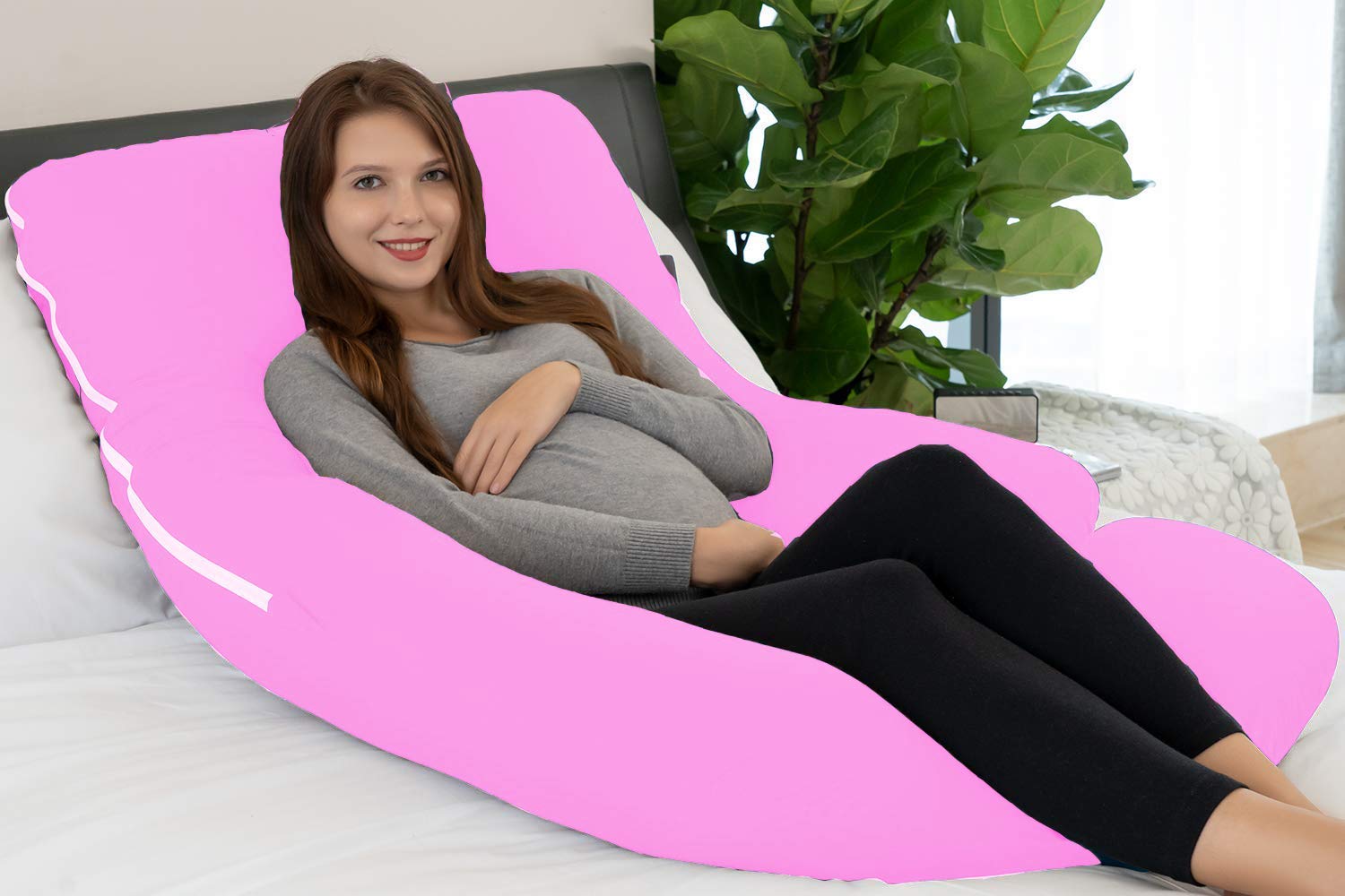Premium Multipurpose Microfiber Pregnancy Pillow For Pregnant Women - Baby Pink | 100% Cotton, Zippered Cover, Lightweight, Removable Cover, Full Body Pillow, Soft Pillow - Pack Of 1