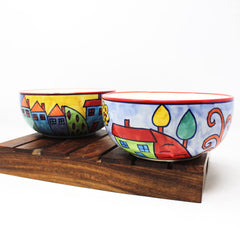 Exotic Panorama Ceramic Serving Bowl Set Of 2 Pieces - 800ml Each, Multicolor | Hand Painted Large Dining Serving Bowls For Serving | Microwave Safe & Dishwasher Safe