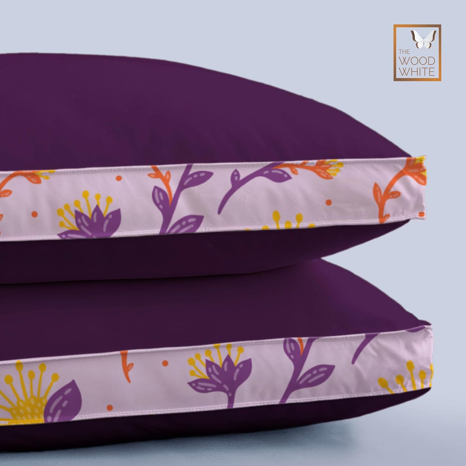 Soft Microfiber High Loft Pillow, Neck Support, Sleep Well In 43 X 69 Cm | Printed Gusset Of Extra 5 Cm Height For Soft Comfortable Sleep, Violet Whisper | Bed Pillow, Supportive - Set Of 2