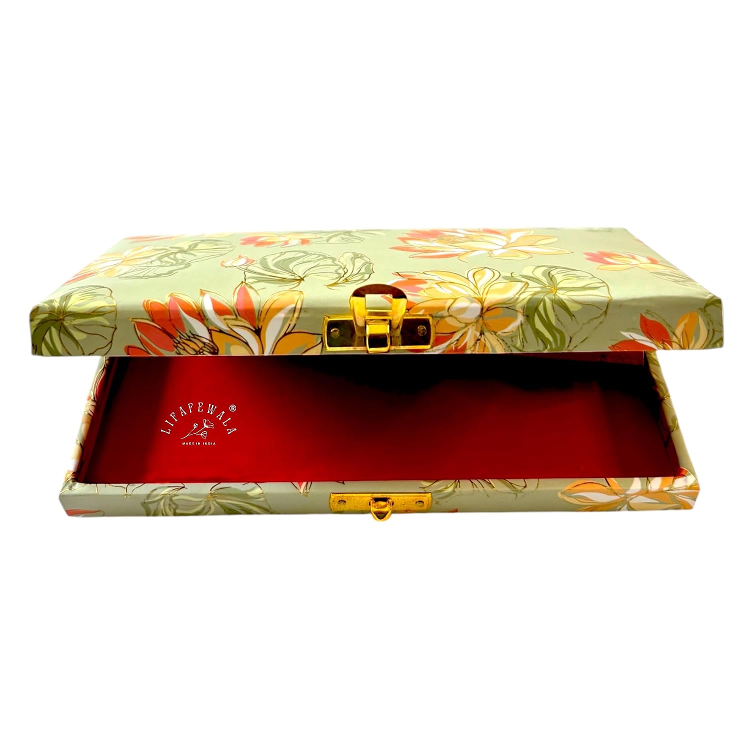Rectangular Shaped Floral Design Cash Box, Shagun Box, Gift Box, Gaddi Box, Jewellery Box, Shagun Envelope In Floral Design, Colour - Pastel Green