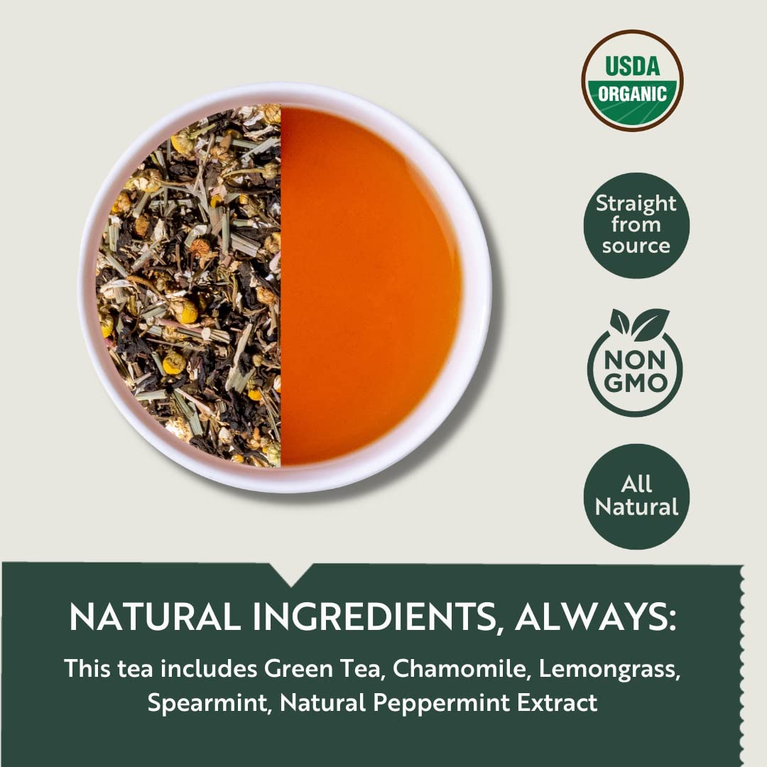 Luxmi Estates Minty Mile Chamomile Mint Green Tea - 50gm Tin, 1.7 Ounce, Pack Of 2 | USDA Certified Organic Green Tea - Low Caffeine Chamomile Green Tea