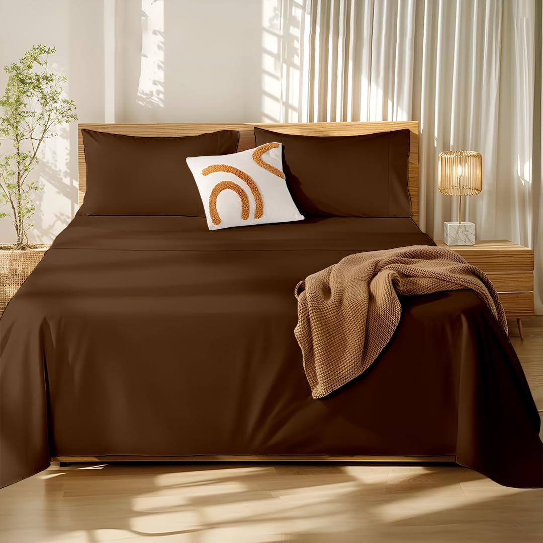 Single Bedsheets For Microfiber Plain Chocolate Solid Bed Sheet Include Pillow Cover - 60 X 90 Inches, Brown | Long-lasting Color Comfortable Fabric Bedsheet