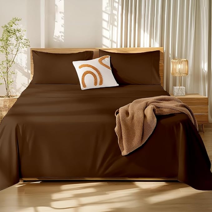 Microfiber Bedsheets For King Bed With 2 Matching Pillow Cover - 108 X 108 Inches, Brown | Good For Guest Houses, & Daily Home Use