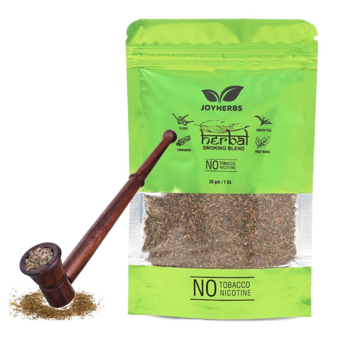 Natural & Ayurvedic Herbal Smoking Blend 1 Pack 1 Oz/ 30g With Wooden Pipe Brown Pot|Helps To - Tobacco & Nicotine Free Smoking Mixture