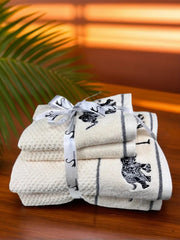 Senses By Riba All Cotton 550 Gsm Embroidered Bath Towel Set - Pack Of 4 (Style 16)