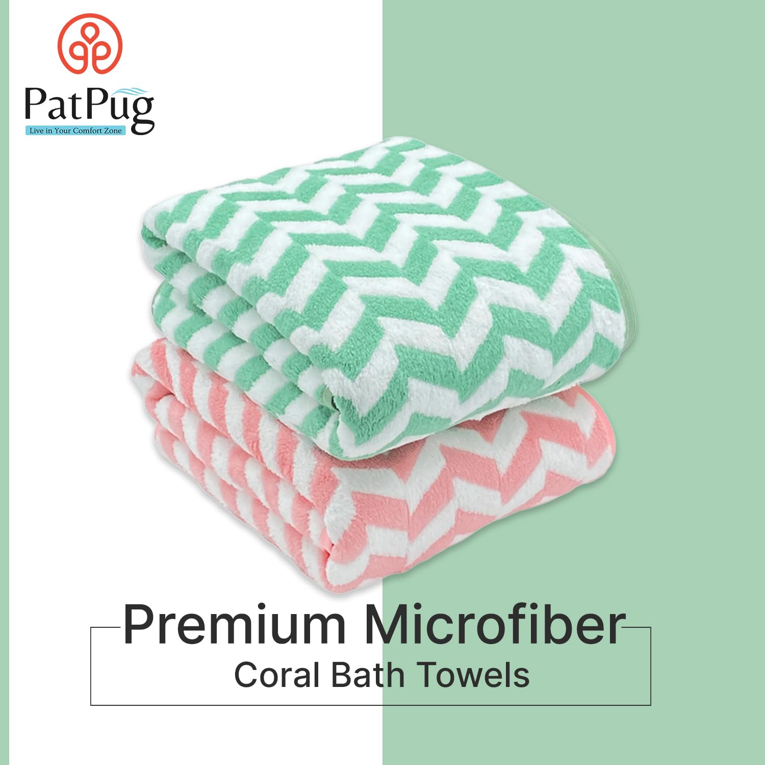 Patpug Coral Microfiber Ultrasoft Comfortable Highly Absorbent Quick Drying Large Bath Towel 700 Gsm (Green & Pink)- Pack Of 2