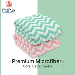 Patpug Coral Microfiber Ultrasoft Comfortable Highly Absorbent Quick Drying Large Bath Towel 700 Gsm (Green & Pink)- Pack Of 2