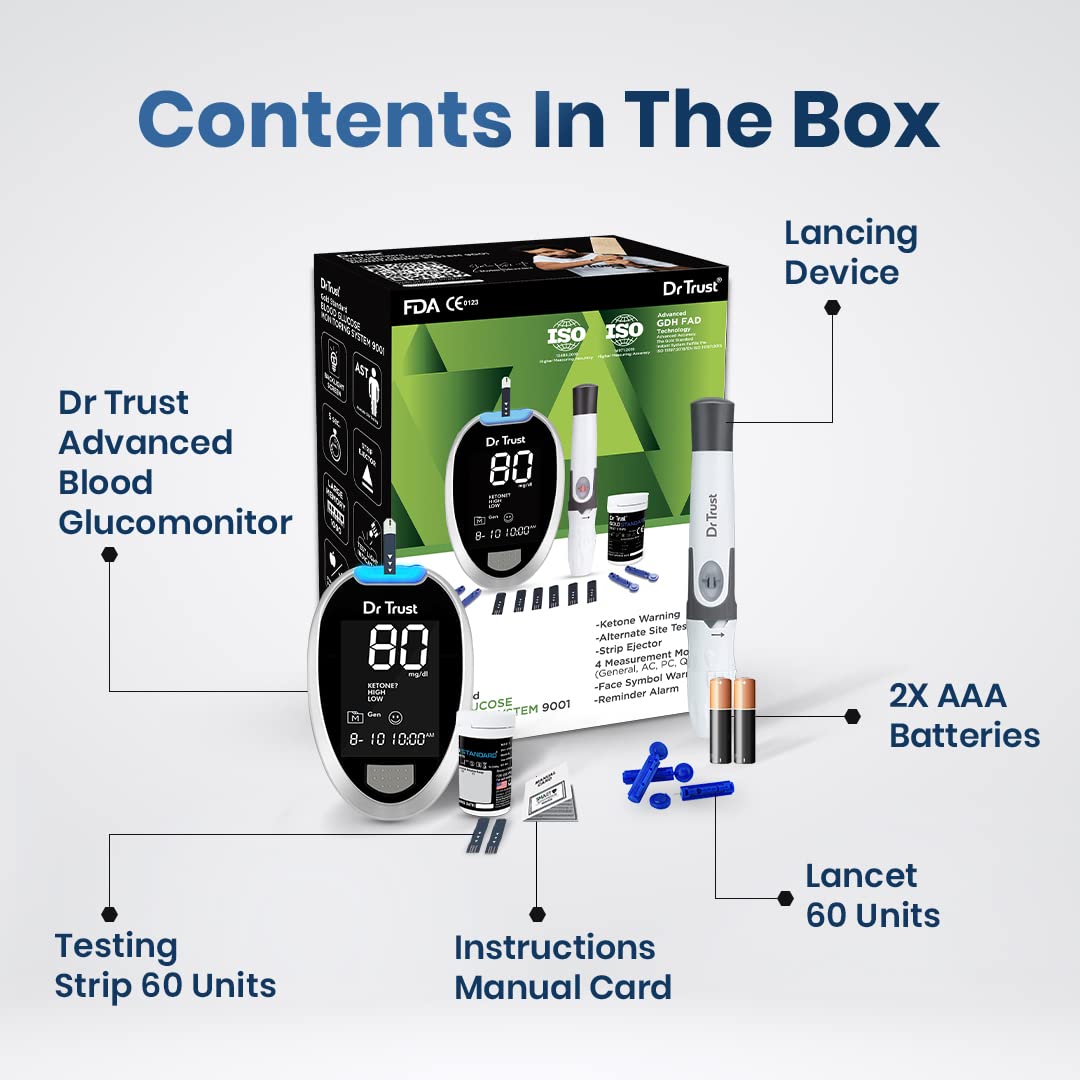 Dr Trust Fully Automatic Blood Sugar Testing Glucometer Machine With 60 Strips