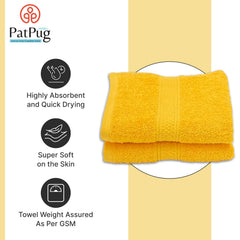 Patpug 100% Indian Ultra Soft Cotton Hand Towel 500 Gsm | For Gym, Workout, Yoga, Wash Basin (Sunrise Yellow) -2 Piece