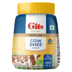 Natural Premium Desi Cow Ghee By Gits | Good Source Of Vitamin A, Delicious Healthy & Nutritious Pure Cow Ghee Perfect For Cooking | (200ml) 6.7 Ounce | Jar Pack