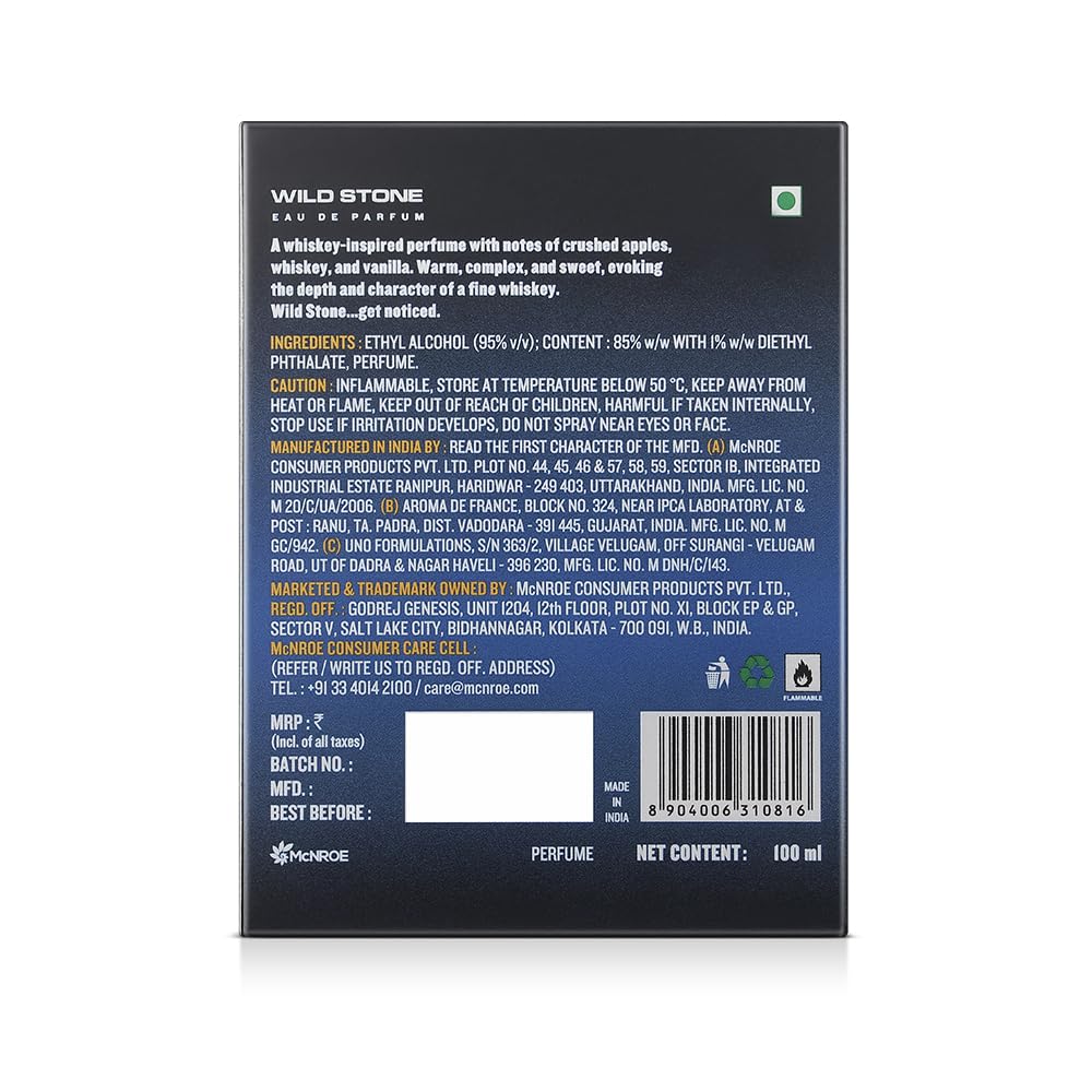 Wild Stone Whisky EDP Perfume For Men 100ml 3.4 Fl.oz. | Long Lasting |woody & Fruity Fragrance