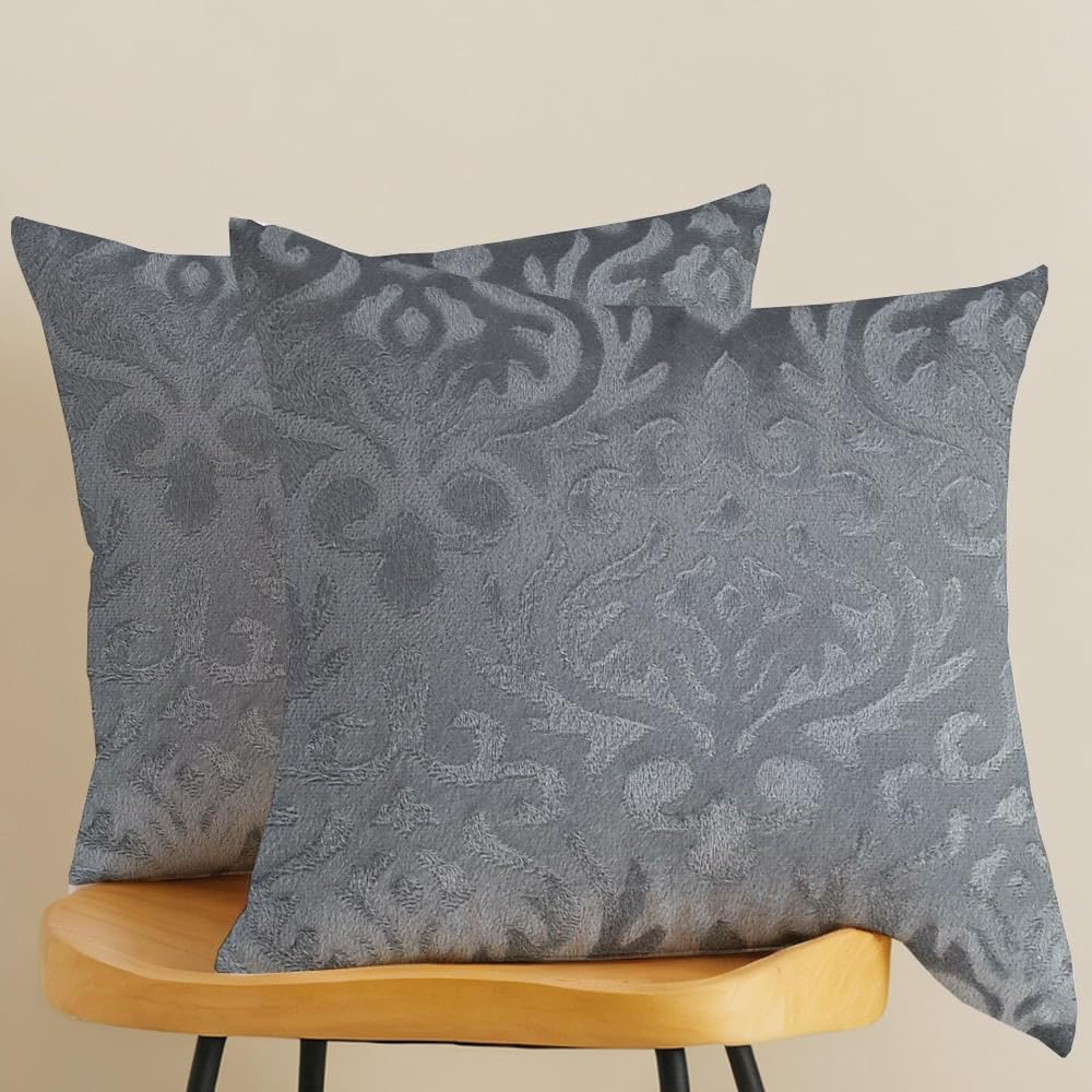 Microfiber Square Pillow Cushion For Sofa & Bed, Grey - 12 X 12 Inch | Soft, Fluffy For Comfort & Back Support | Breathable, Washable | Premium Velvet Outer Cover With Zip - Set Of 2