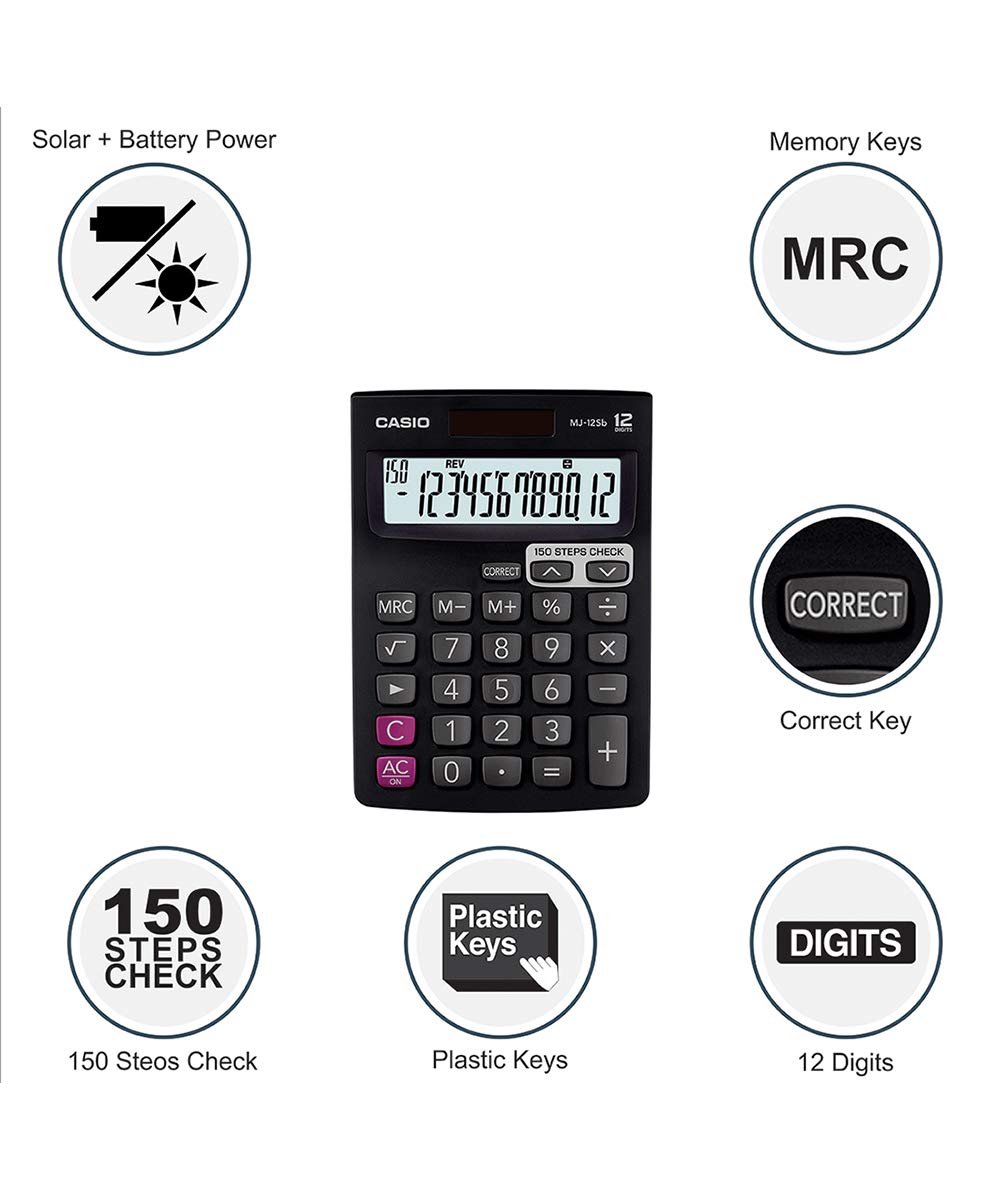 Casio HR-8RC-BK 150 Steps Check & Correct Printing Calculator With Reprint Feature & Casio MJ-12SB Desktop Calculator