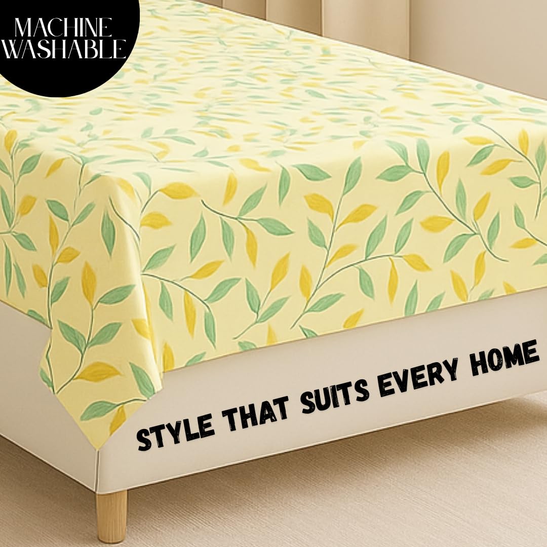 Single Bedsheet With 1 Pillow Cover - Size 90 X 60 Inches, Beige | Soft Touch Cotton Fabric-Comfortable & Durable | Elegant Printed Bedding Set For Daily Use